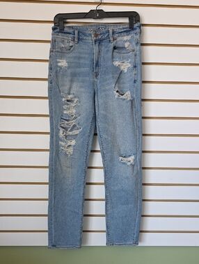 AE Distressed Straight Leg Mom Jeans 2